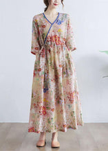 Load image into Gallery viewer, Simple Print V Neck Floral Summer Tie Waist Long Dresses Half Sleeve