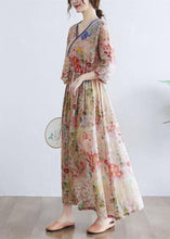 Load image into Gallery viewer, Simple Print V Neck Floral Summer Tie Waist Long Dresses Half Sleeve