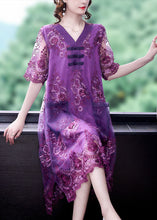 Load image into Gallery viewer, Simple Purple Embroideried Patchwork Lace Long Dresses Summer