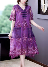 Load image into Gallery viewer, Simple Purple Embroideried Patchwork Lace Long Dresses Summer