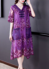 Load image into Gallery viewer, Simple Purple Embroideried Patchwork Lace Long Dresses Summer