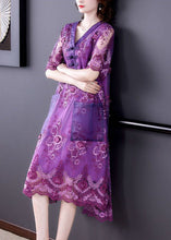 Load image into Gallery viewer, Simple Purple Embroideried Patchwork Lace Long Dresses Summer