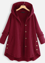 Load image into Gallery viewer, Simple Red Hooded Button Low High Design Patchwork Thick Coats Fall