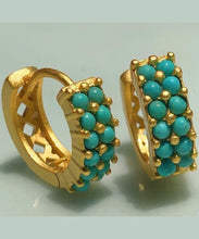 Load image into Gallery viewer, Simple Sterling Silver Overgild Inlaid Turquoise Hoop Earrings