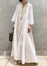 Load image into Gallery viewer, Simple White Embroideried Hollow Out Cotton Long Dresses Spring