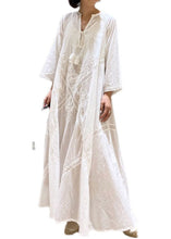 Load image into Gallery viewer, Simple White Embroideried Hollow Out Cotton Long Dresses Spring