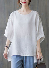 Load image into Gallery viewer, Simple White O-Neck Asymmetrical Patchwork Cotton T Shirt Summer