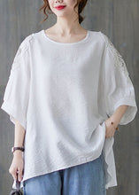 Load image into Gallery viewer, Simple White O-Neck Asymmetrical Patchwork Cotton T Shirt Summer