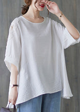 Load image into Gallery viewer, Simple White O-Neck Asymmetrical Patchwork Cotton T Shirt Summer