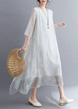 Load image into Gallery viewer, Simple White O Neck Embroideried Patchwork Chiffon Dresses Summer