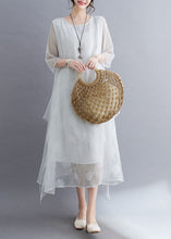 Load image into Gallery viewer, Simple White O Neck Embroideried Patchwork Chiffon Dresses Summer