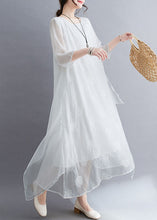 Load image into Gallery viewer, Simple White O Neck Embroideried Patchwork Chiffon Dresses Summer