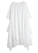 Load image into Gallery viewer, Simple White O Neck Embroideried Patchwork Chiffon Dresses Summer