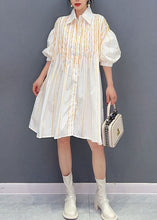 Load image into Gallery viewer, Simple White Peter Pan Collar Striped Cotton Shirts Dress Summer