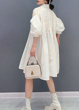 Load image into Gallery viewer, Simple White Peter Pan Collar Striped Cotton Shirts Dress Summer