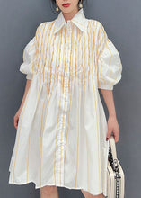 Load image into Gallery viewer, Simple White Peter Pan Collar Striped Cotton Shirts Dress Summer