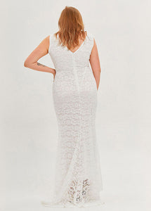 Simple White V Neck Patchwork Sexy Lace Party Dress Sleeveless
