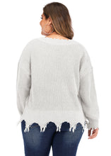 Load image into Gallery viewer, Simple White V Neck Thin Hole Knit Sweater Long Sleeve