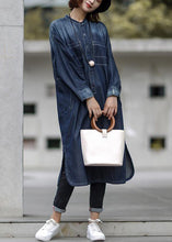 Load image into Gallery viewer, Simple cotton dress Fitted Blue Autumn Casual Cotton Solid Slit Denim Dress