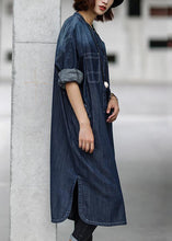 Load image into Gallery viewer, Simple cotton dress Fitted Blue Autumn Casual Cotton Solid Slit Denim Dress