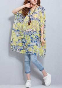 Simple o neck Batwing Sleeve chiffon tunic pattern plus size Photography floral blouses Summer