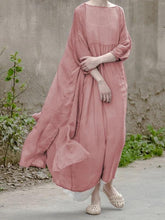 Load image into Gallery viewer, Simple o neck large hem clothes For Women Neckline pink Maxi Dress