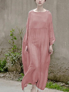 Simple o neck large hem clothes For Women Neckline pink Maxi Dress