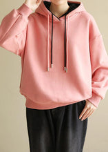 Load image into Gallery viewer, Simple wild cotton Double-layer hooded tunics for women Shirts pink blouse