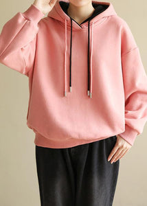 Simple wild cotton Double-layer hooded tunics for women Shirts pink blouse