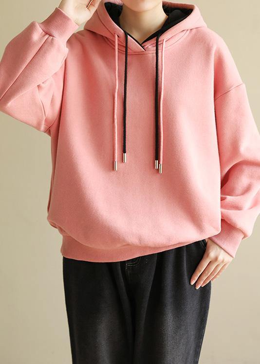 Simple wild cotton Double-layer hooded tunics for women Shirts pink blouse