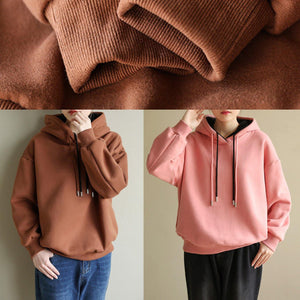 Simple wild cotton Double-layer hooded tunics for women Shirts pink blouse