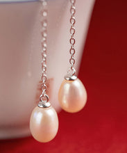 Load image into Gallery viewer, Skinny Beige Sterling Silver Pearl Lotus Drop Earrings