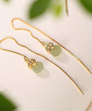 Load image into Gallery viewer, Skinny Gold Sterling Silver Overgild Inlaid Jade Gourd Drop Earrings