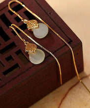 Load image into Gallery viewer, Skinny Gold Sterling Silver Overgild Inlaid Jade Gourd Drop Earrings