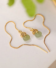 Load image into Gallery viewer, Skinny Gold Sterling Silver Overgild Inlaid Jade Gourd Drop Earrings