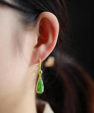 Load image into Gallery viewer, Skinny Green Sterling Silver Inlaid Jade Drop Earrings