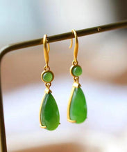 Load image into Gallery viewer, Skinny Green Sterling Silver Inlaid Jade Drop Earrings