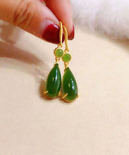 Load image into Gallery viewer, Skinny Green Sterling Silver Inlaid Jade Drop Earrings