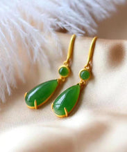 Load image into Gallery viewer, Skinny Green Sterling Silver Inlaid Jade Drop Earrings