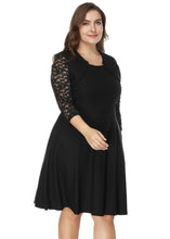 Load image into Gallery viewer, Slim Fit Black O-Neck Lace Patchwork Cotton Mid Dresses Bracelet Sleeve