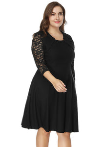 Slim Fit Black O-Neck Lace Patchwork Cotton Mid Dresses Bracelet Sleeve