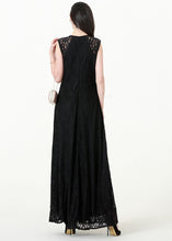 Load image into Gallery viewer, Slim Fit Black Patchwork Hollow Out Solid Lace Long Dresses Sleeveless