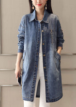 Load image into Gallery viewer, Slim Fit Blue Peter Pan Collar Embroideried Patchwork Button Denim Coat Spring