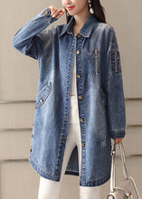 Load image into Gallery viewer, Slim Fit Blue Peter Pan Collar Embroideried Patchwork Button Denim Coat Spring