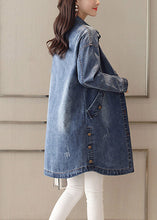 Load image into Gallery viewer, Slim Fit Blue Peter Pan Collar Embroideried Patchwork Button Denim Coat Spring