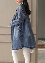 Load image into Gallery viewer, Slim Fit Blue Peter Pan Collar Embroideried Patchwork Button Denim Coat Spring