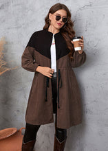 Load image into Gallery viewer, Slim Fit Coffee Stand Collar Patchwork Drawstring Zippered Long Trench Coats Fall