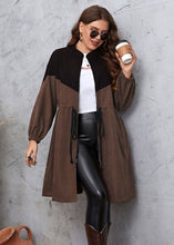 Load image into Gallery viewer, Slim Fit Coffee Stand Collar Patchwork Drawstring Zippered Long Trench Coats Fall