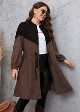 Load image into Gallery viewer, Slim Fit Coffee Stand Collar Patchwork Drawstring Zippered Long Trench Coats Fall