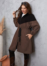 Load image into Gallery viewer, Slim Fit Coffee Stand Collar Patchwork Drawstring Zippered Long Trench Coats Fall